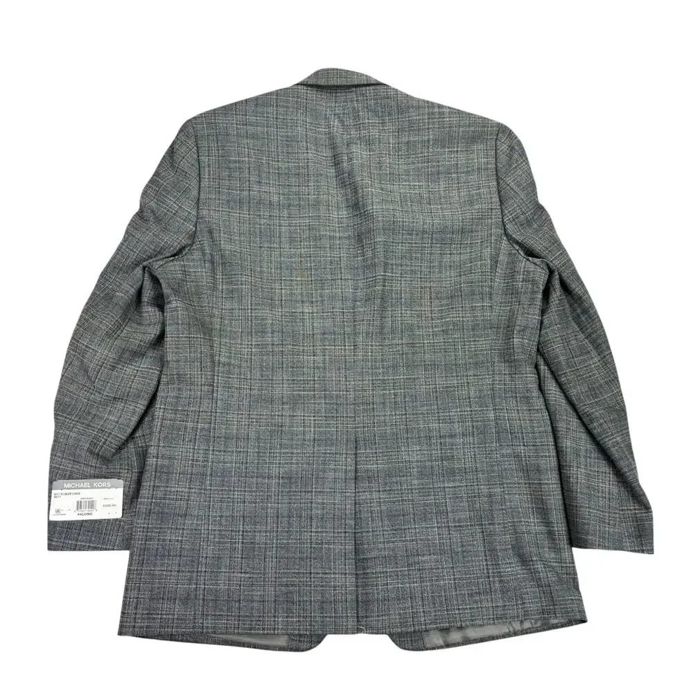 Michael Kors Mens Kent Classic Fit Stretch Windowpane Sport Coat Gray Blue 44L